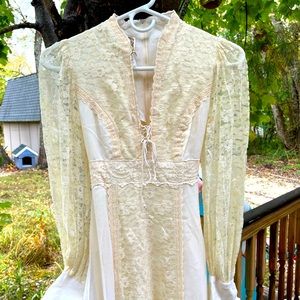 Vintage 70s Gunne Sax ivory lace Victorian Prarie maxi dress